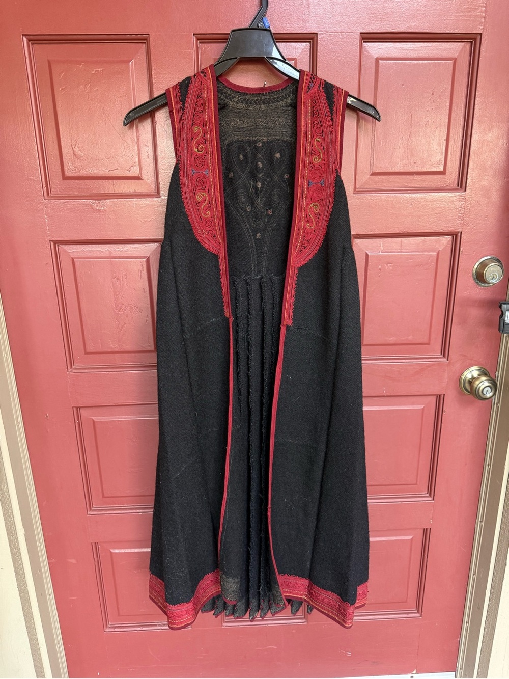 Hand made Black and red Sleeveless wool Vest